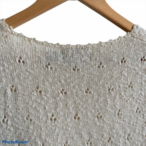 VINTAGE 70s Eyelet Nub Sweater Cream L  Poet Twee Academia Bonnie Lee - Picture 3 of 8
